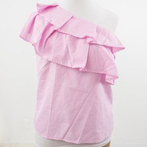 ASOS XL One Shoulder Ruffle Blouse Top Pink